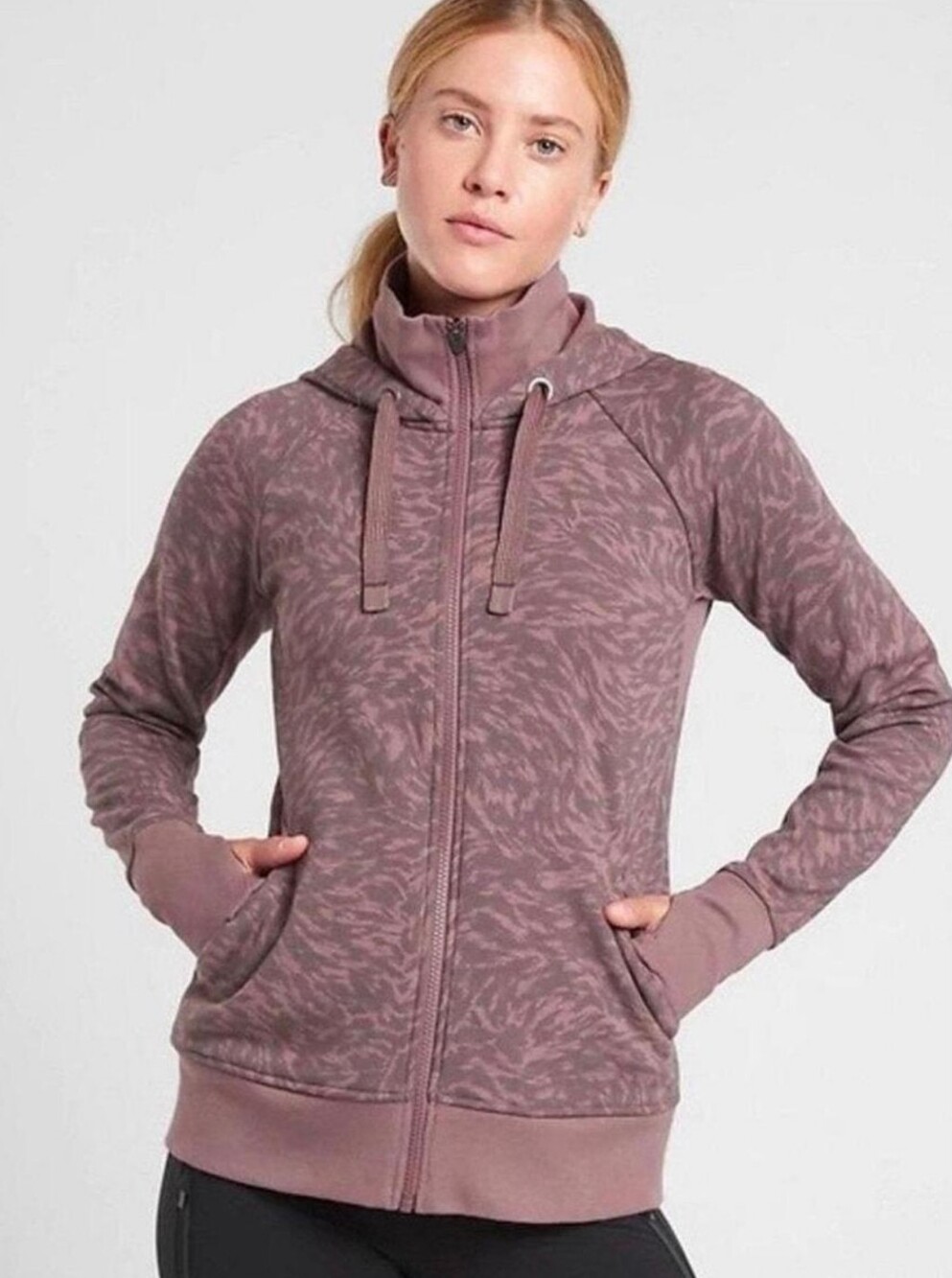 Athleta Triump Muted Purple Lynx Print Hoodie Jacket. Size S